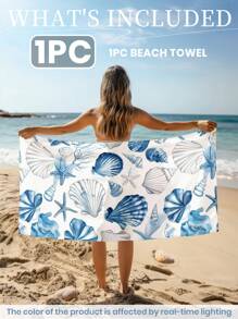 1pc Printed Beach Towel, Shell Pattern Swim Towel, Bath Towel, Fashion Style Beach Towel, Super Absorbent Bath Towel For Bathroom, Swimming, Fitness, Yoga, Soft And Comfortable Microfiber Towel, Lightweight And Portable, Wind And Sun Protection, Sandproof For Summer Travel, Vacation Holiday Bathroom Decor, Available With Or Without Storage Bag, Recommend Regular Sizes And Larger Sizes, (35*75cm Small Size Towel,150cm Or Above Recommended)