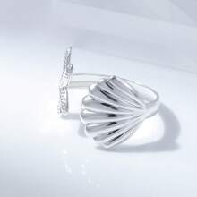 1pc 925 Silver Starfish & Shell Design Ring, Suitable For Summer Beach, Party, Daily Wear, Gift For Friends And Family - Silver - View 5