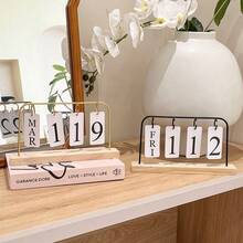 One Wooden Desktop Permanent Calendar With Metal And Wooden Month/Date Display, Gold Finish, Reusable, Suitable For Teachers, Students, Office Workers, Offices, Classrooms, Studies, Home, Desktop Decoration, Classroom Supplies, Country Style Decor, Teacher Appreciation Gift, Teacher's Day Gift, Birthday Gift, Holiday Gift, Desktop Organizer. - Multicolor - View 5