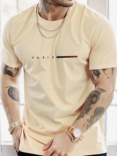 Men's Outdoor Leisure Paris Graphic Short Sleeve T-Shirt, Sports, Fishing, Versatile Daily Casual, Spring/Summer