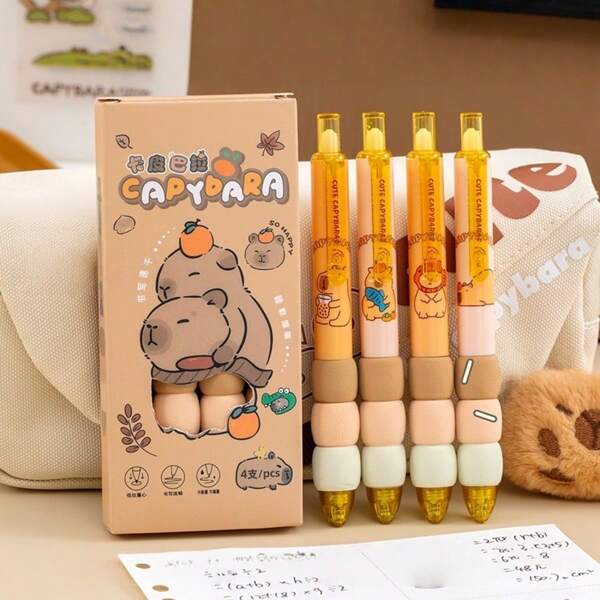 4pcs Capybara Ballpoint Pens, Random Colors And Styles, High-Quality Creative Student Stationery Pens With Black Ink Refills, Gradient Sponge Grip For Comfortable Writing, Suitable For Exams, Cute Neutral Pens For Writing And Signing, Great Office Desk Supplies, Gifts For Family, Friends, Coworkers, Boys, Girls, School Use, Teacher Rewards School Supplies, Back To School