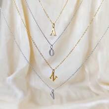 Initial Letter Necklace Stainless Steel Gold + Velvet Bag Cute Pendant Delicate Gift - U - Xem 4