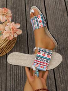 1 par de sandalias planas de estilo simple y casual, de uso casual para exterior y vacaciones de verano, para chicas jóvenes