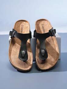 男女通用轻便沙滩拖鞋，穿脱方便的带软木鞋底的人字拖，休闲户外人字拖 - 黑色 - 查看 2