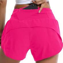 Womens High Waisted Running Shorts Quick Dry Athletic Workout Shorts With Mesh Liner Zipper Pockets - Hot Pink - View 6