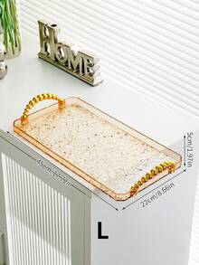 1 件带手柄的矩形托盘，轻巧奢华风格，亚克力材质，耐用，蛋糕盘，可容纳茶杯、玻璃杯、餐具，商用矩形水果托盘，透明水波纹 - 透灰 - 查看 3