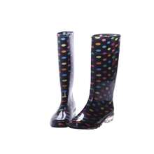 Bota De Lluvia Largas Para Mujer Dama Impermeables Suela Antideslizante Ligeras Livianas Diseño Estampados Material Grueso - Negro Bolitas - Ver 5