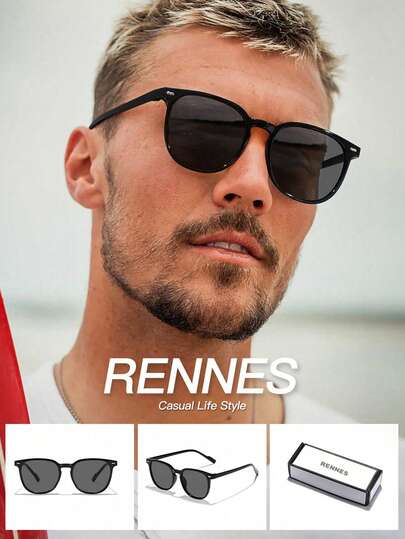 1pc Men's Casual Retro Style Square Frame Fashion Glasses, Black Full Frame Fashion Eyewear, Suitable For Vacation And Family Outings For Summer Beach Vacation,Outdoor,Travel