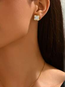 1 套不锈钢四叶草首饰套装包括手链项链耳环戒指手镯，采用 18K 镀亚克力制成，时尚适合日常、派对、节日佩戴 - 彩色 - 查看 6