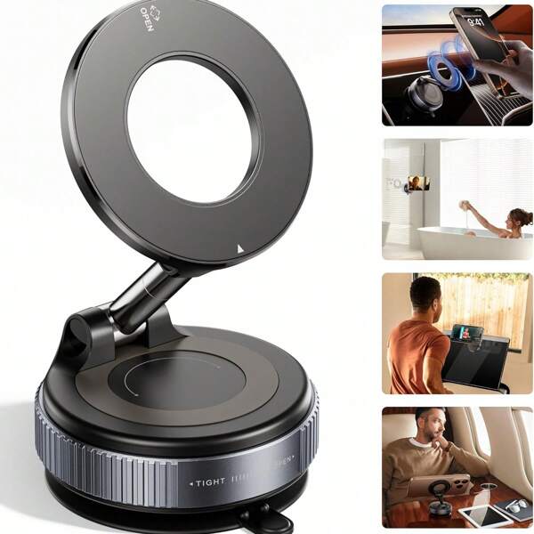 360° Rotating Magnetic Phone Stand, Foldable & Telescopic, ABS Material, Non-Waterproof, Perfect For Car, Shower, Travel, Gym, Smooth Mirror - Adjustable And Rotatable Stand, Phone Holder | Modern Phone Stand | Adjustable Stand PS:Only Suitable For Installation And Use In Locations With Smooth Surfaces