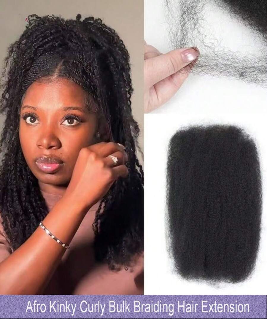 50g/Pcs Afro Kinky Curly Braiding Bulk Hair Extensions For Mini Twists No Weft Soft Locs Afro Kinky Straight Human Hair Extensions Natural Color Cuban Twist Hair Soft Locs Micro Spring Twist For Dreadlocks Loc Repair - SNatural - 查看 1