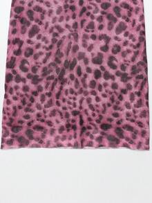 Leopard Print Chiffon Net Skirt, Fashionable For Summer - Hot Pink - View 5