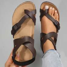 Sandals For Women Adjustable Ring Toe Design Comfortable Walking Shoes - 棕色 - 查看 6