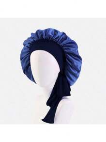 1 buc pălărie pentru femei cu bor larg de 14 inch și bandă elastică din satin cu fundă, bandă de păr, bonetă de somn, bonetă de salon de înfrumusețare, culoare la modă, cască de duș