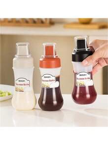 1 pieza Botella para exprimir salsa, recipiente rellenable a prueba de fugas para condimentos como ensalada, salsa de tomate, miel, mermelada, salsa de ostras, utensilios de cocina, artículos escolares