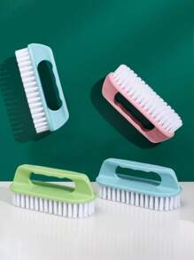 Cepillo de cerdas suaves con agarre cómodo, cepillo de fregar, cepillo de limpieza de ropa, calzado y hogar, cepillo de 3 lados con cerdas suaves, mango largo y almohadilla de fregar de mano, herramienta de limpieza para encimeras, bañeras, ropa y lavado de zapatos