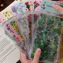 8张/套复古植物系列透明PET剪贴簿贴纸，防水透明自粘贴纸，适用于玻璃文具手账表面，无羽毛，植物主题，花卉图案贴纸