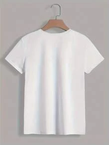 Spanish Letter Print Spring Summer Casual T-Shirt Round Neck Short Sleeve Sports T-Shirt Women's Top