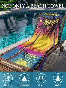 1pc Printed Beach Towel, Sunset Palm Tree Pattern Swimwear, Bath Towel, Fashionable Beach Towel, Super Absorbent Bath Towel, Suitable For Bathroom, Swimming, Fitness, Yoga, Soft & Comfortable Microfiber Towel, Lightweight & Easy To Carry. - Multicolor - View 9