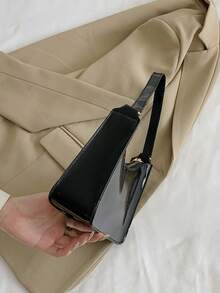 Fashionable & Versatile Simple Armpit Baguette Shoulder Bag - Black - View 4