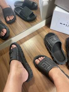 Men's Flip Flops Men's Sandal SLIDE NUVEM COMFORT Tropical Beach Casual Basic Beach Outdoor Clothing Casual Vintage Men's Flip Flops Home Beach Holiday School Vacation Outdoors SUMMER AUTUMN - 黑色 - 查看 1