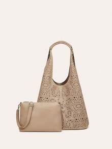 zijinling New Laser Cut Hollow Out Niche Basket Bag, Fashion Tote Bag, Large Capacity, Simple Shoulder Handbag