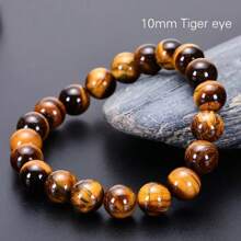 1pc Natural Tiger Eye Bead Bracelet, Handmade Yoga Energy Stone Bracelet, Fashion Casual Jewelry Gift