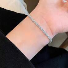 1pc Silver Zirconia Rhinestone Bracelet, Precious And Sparkling Bracelet For Women, Elegant And Fashionable Jewelry For Daily Wear
