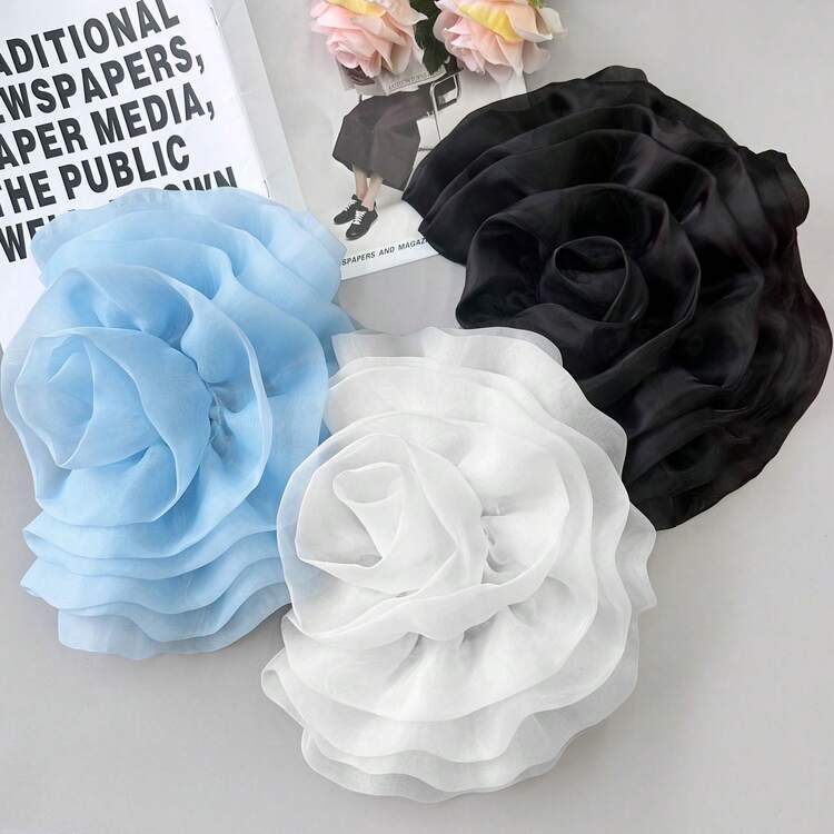 2pcs Handmade 3D Organza Flower Applique Corsage - Vibrant Solid Colour Layered Rose Design, Handmade Sewing Supplies For DIY Bridal Wedding Dress, Corsage And Fashion Accessories, Wedding Holiday Party Wear! - Multicolor - View 3