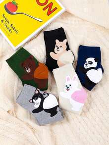 5 pares de calcetines con dibujos de animales lindos, calcetines cómodos y divertidos de media pantorrilla - Multicolor - Ver 4