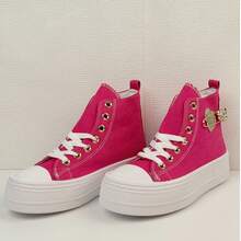 Women High-Top Thick-Sole Rhinestone Glitter Lace-Up Sneakers, Cute & Casual For Walking, Commuting, And Sport - Rose Red - View 6