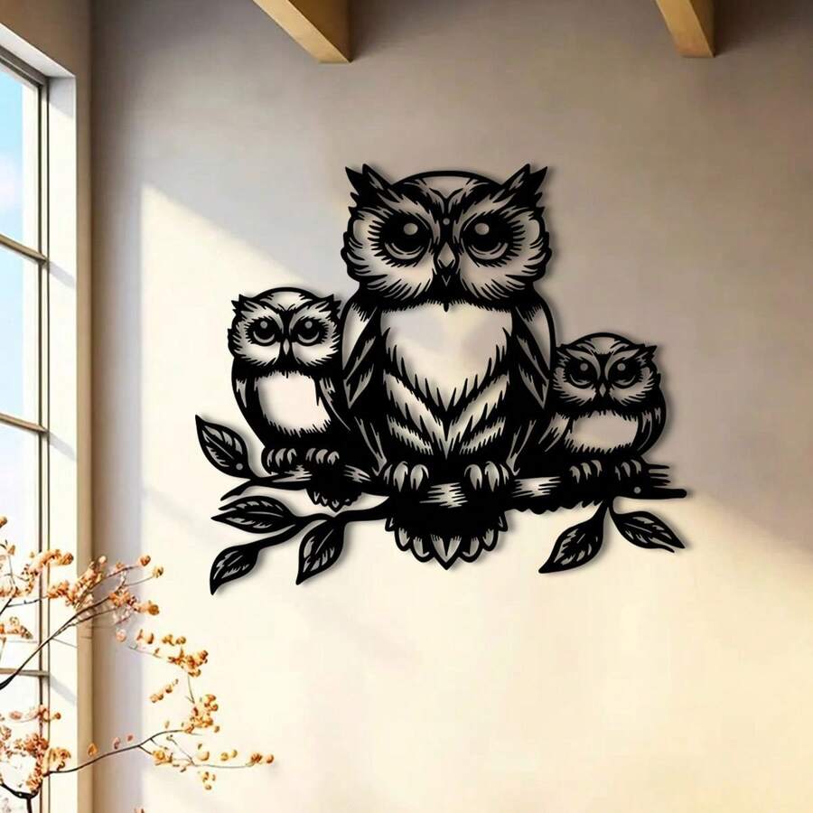 Metal Owl Sculpture - 1pc Decorative Iron Owl Wall Art For Garden, Patio, Living Room, Balcony - Outdoor Garden Patio Decorative Mural Fence Decoration, Indoor Home Wall Decor, No Electricity Required