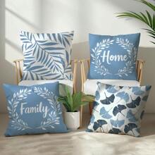 4pcs Simplistic Leaf Print Decorative Throw Pillow Covers, Peach Velvet Fabric, 45*45CM/18*18 Inch, Suitable For Modern Living Room Sofa Decor, Gift, Party