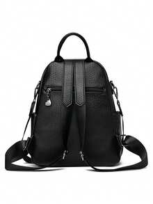 新款经典时尚高品质软皮旅行背包女士大容量奢华单肩包书包背包 - 黑色 - 查看 7