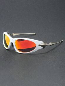 1 par de óculos masculinos futuristas, distópicos, Y2K, com design de explosão estelar, versáteis para uso casual, ao ar livre, na rua, em festas e festivais.