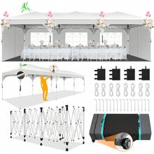 tooluck 10x30ft Pop Up Canopy Tent Gazebo For Parties With 5 Sidewalls Push Center Lock & Air Vent Waterproof & UPF50+ Gazebo Outdoor Tent For Party Wedding BBQ With 4 Sandbags 8 Stakes & 16 Ropes,White - 白色 - 查看 1