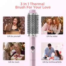 UKLISS 3 In 1 Thermal Round Brush, Thermal Curling Brush, Thermal Hair Brush Negative Ion Curling, Straightening And Volumizing Hair Tool Digital Temperature Display Interchangeable Heads For All Hair Types,Gift - 查看 9