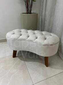 Double Bean Puff Stool With Reinforced Wooden Legs Up To 130kg - Cream - View 2