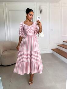 Luana Striped Viscose Midi Dress - 淺粉色 - 查看 2