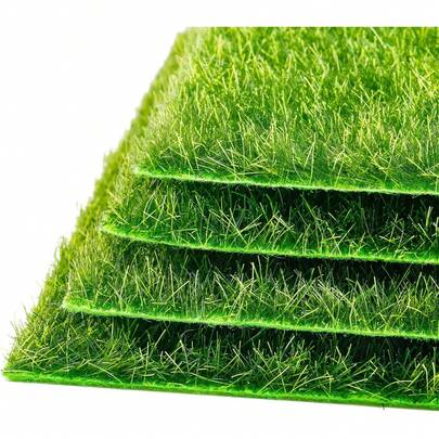 6英寸 x 6英寸人造仙女草垫，手工迷你仿真草坪工艺装饰，娃娃屋花园DIY装饰，人造草坪