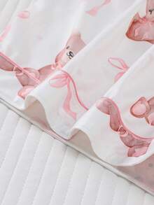 2 件套女士泰迪熊印花睡衣套装，包括带领和纽扣的短袖衬衫和宽松弹力短裤，漂亮时尚外套睡衣套装，休闲全季居家/户外睡衣 - 白色 - 查看 7