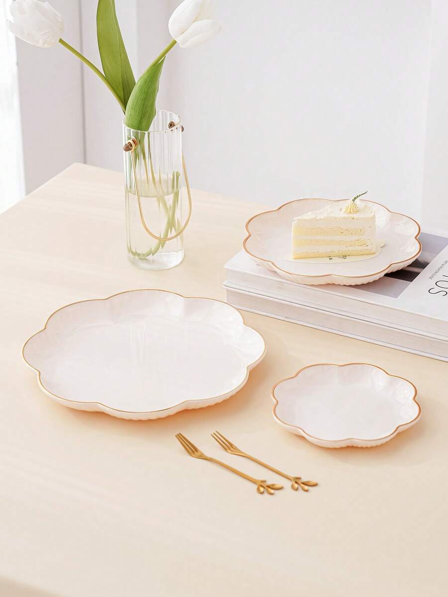 1pc Transparent/Green/Purple/Gray/Milky White Luxury Floral Gold Foil Decorative Tray, Snack Cookie Cake Storage Tray, Holiday Wedding Decor Platter - Màu trắng sữa - Xem 1