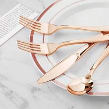 150pcs Gold/Silver/Rose Gold Cutlery Set, Including 50pcs Knives, 50pcs Forks, 50pcs Spoons, Multi-Color Options, Suitable For Wedding, Party, Birthday, Kitchen, Beach BBQ, Picnic, Camping, Restaurant, Easter, Halloween, Valentine's Day, Charity , Bakery, Market Stall, Outdoor Activities, Disposable And Reusable
