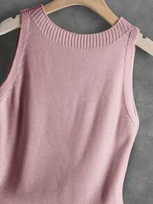女士针织背心，休闲法式复古文艺风纯色吊带衫，百搭日常叠穿单品，短款无袖针织上衣，春季及四季皆宜的粉色夏季款 - 粉色 - 查看 5