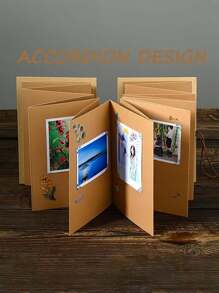 1pc Kraft Paper Folding Cubic Photo Album, Handmade Doodle, Graduation/Birthday Gift, Anniversary Memory Album, Suitable For Photos & Important Records