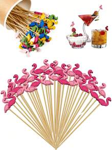 50/100 Pcs Flamingo Cocktail Picks -Flamingo Toothpicks Bamboo Toothpicks For Fruits, Appetizers,Decorative Fruit Picks,Wedding Cocktail Accessories,Restaurant Garnish Picks,BBQ Appetizer Skewers, Sandwiches, And BBQ, Decorative Party Supplies