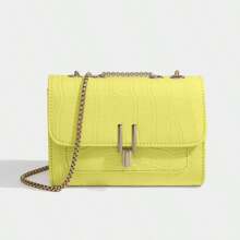 Bolso de hombro de patente con cadena para mujer, nuevo diseño de moda con estampado de cocodrilo
