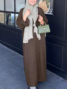 Solid Color Elegant Round Neck Long Sleeve Long Casual Slim Fit Women Dress, Daily Wear