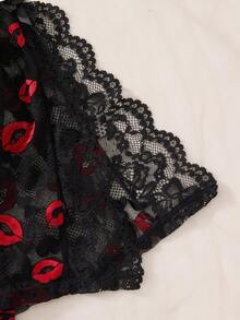 Women's Multi-Color Red Lip Lace Nightgown - Black - View 6