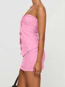 女士性感纯色抹胸镂空不对称上衣紧身一步裙套装、圣诞服装、外出服装、性感俱乐部服装、束身衣裙、露肩装、演唱会狂欢服装